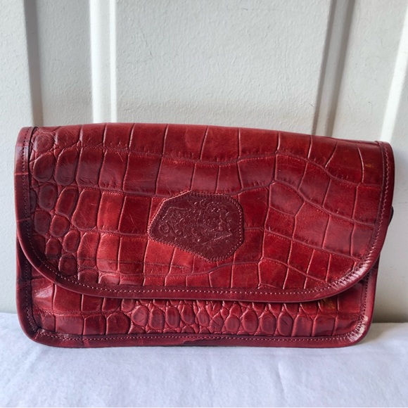 VINTAGE CARLOS FALCHI CROC 🐊 EMBOSSED LEATHER SHOULDER BAG - Picture 2 of 15